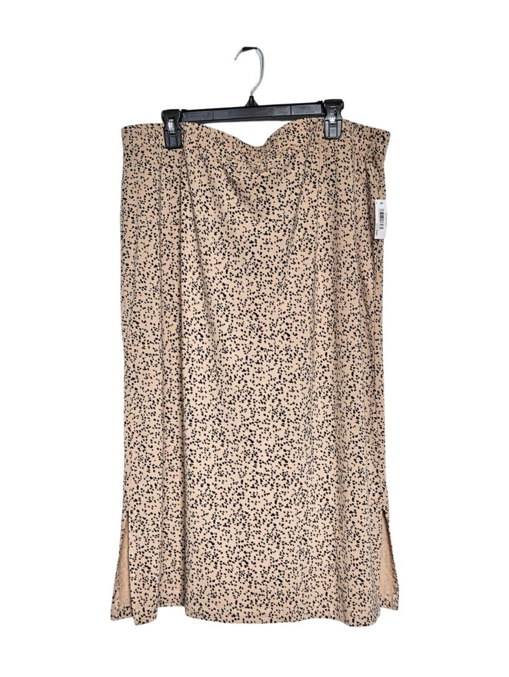 NWT Amazon Essentials Plus Size 2X Beige Midi Skirt with Black Dot Print